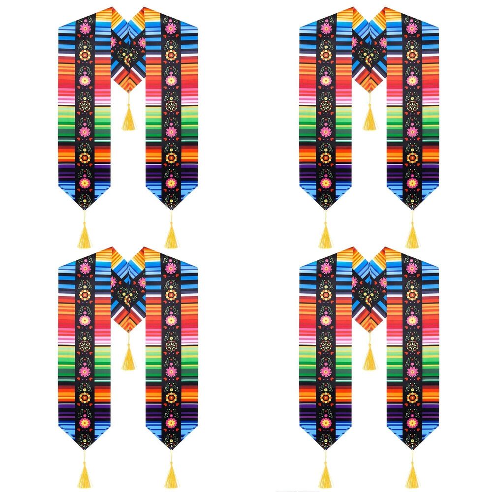 2912 4 Pcs Mexican Graduation Stole Sash 2025, 70 inch Mexican Kid Serape